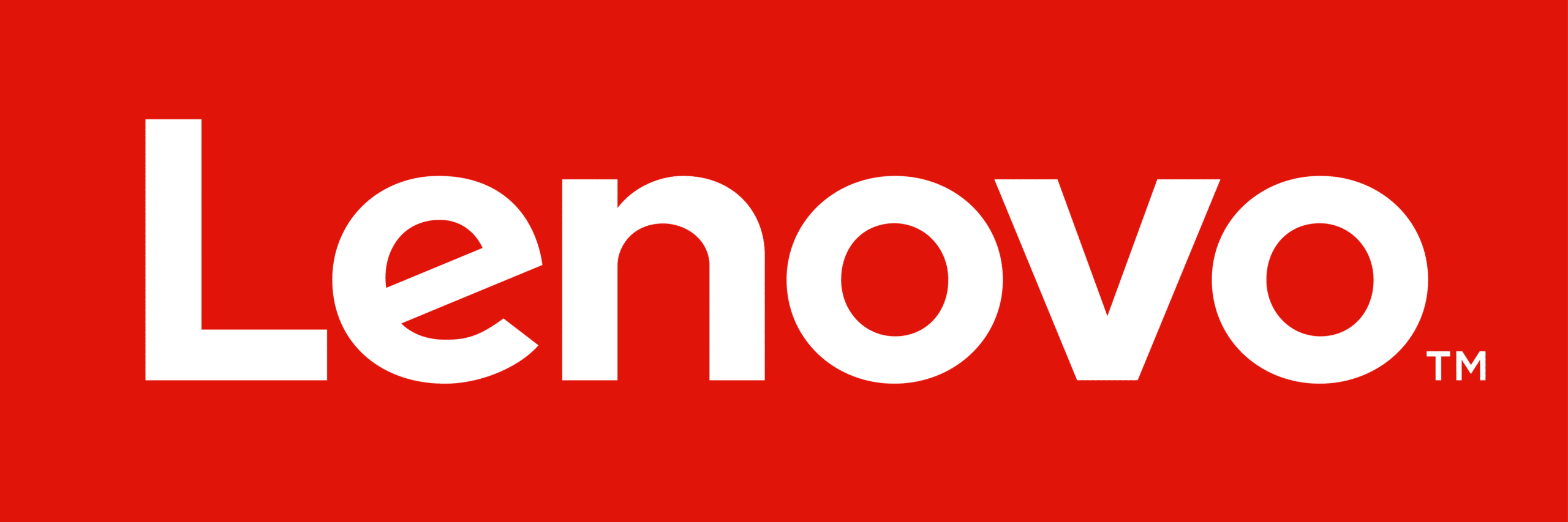 Le logo de Lenovo sur fond rouge, comportant le nom de l'entreprise en lettres majuscules blanches avec un symbole de marque en haut à droite.