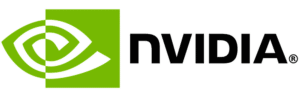 Le logo NVIDIA, comportant un symbole d'œil stylisé dans un carré vert vif à côté du texte noir épelant « NVIDIA », reflète le leadership de l'entreprise en matière de technologie GPU. Le design est simple et moderne.