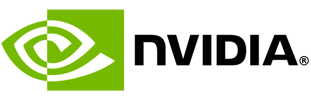 Le logo NVIDIA, comportant un symbole d'œil stylisé dans un carré vert vif à côté du texte noir épelant « NVIDIA », reflète le leadership de l'entreprise en matière de technologie GPU. Le design est simple et moderne.