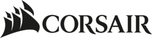 Le logo du corsaire, comportant le mot « corsaire » en lettres majuscules grasses avec un motif de voile de navire stylisé à gauche, le tout en noir.